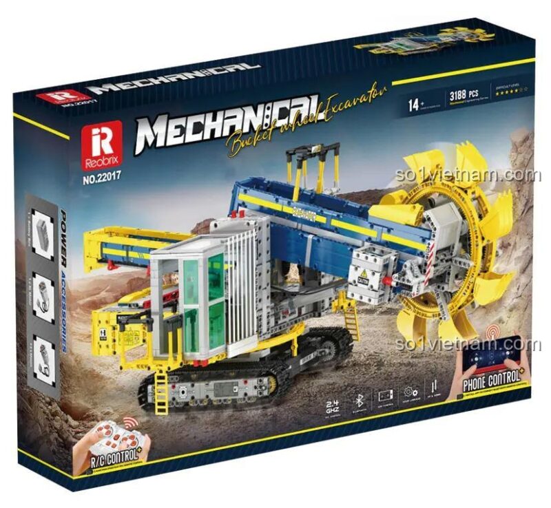 Hộp bộ đồ chơi Máy đào bánh xích Reobrix 22017, 3188 chi tiết, 14+