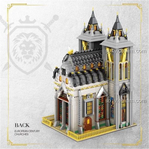 Đồ chơi mô hình Reobrix 66027 Nhà Thờ kiến trúc Gothic, nhìn từ phía sau với các chi tiết tinh xảo.
