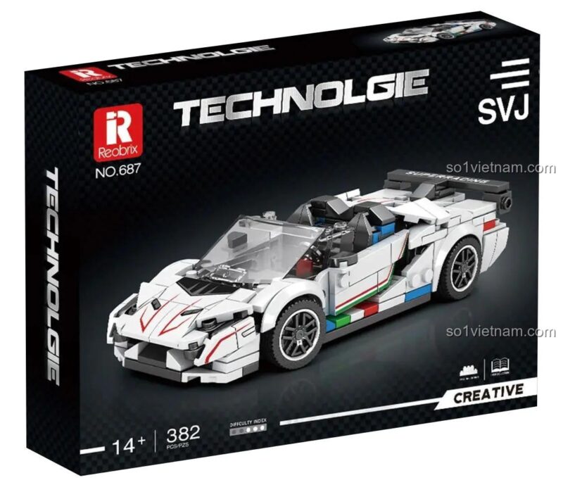 Hộp sản phẩm bộ lắp ghép Siêu xe Lamborghini Aventador SVJ Reobrix 687, 382 mảnh ghép, độ tuổi 14+