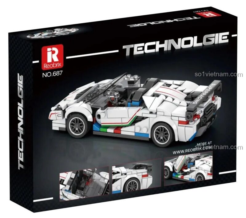 Thiết kế hộp sản phẩm bộ lắp ghép Siêu xe Lamborghini Aventador SVJ Reobrix 687, 382 mảnh ghép, độ tuổi 14+