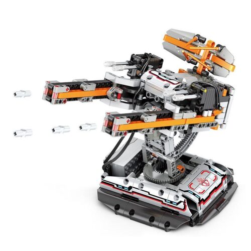 Mô hình Reobrix 99002 Pháo Phòng Không Star Revenge đang bắn đạn nhựa, thể hiện sức mạnh không gian và tính năng điều khiển từ xa, phù hợp cho con trai 14 tuổi yêu thích đồ chơi lắp ráp giá tốt.