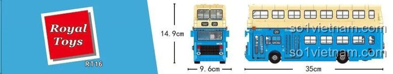 Kích thước chi tiết của mô hình xe buýt cổ điển Hồng Kông RT16, dài 35cm, cao 14.9cm.