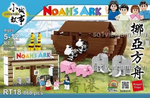 Ảnh vỏ hộp của đồ chơi mô hình Tàu Noah RT18, thể hiện rõ số chi tiết 868 pcs và độ tuổi khuyến nghị 5-12. Một lựa chọn giá tốt so với các hãng khác.