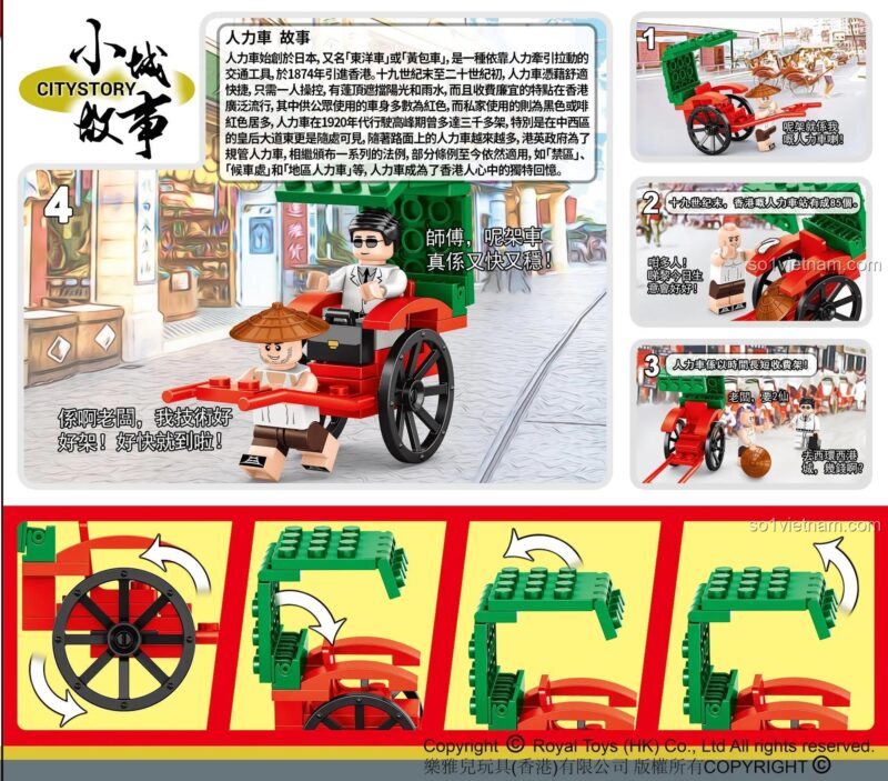 Giới thiệu về lịch sử và cách chơi của bộ đồ chơi Xe người kéo Royal Toys, một món đồ chơi giáo dục về văn hóa Hồng Kông.
