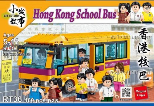 Hộp sản phẩm đồ chơi mô hình Royal Toys RT36, bộ xếp hình xe buýt trường học Hồng Kông với 460 mảnh ghép, giá rẻ.