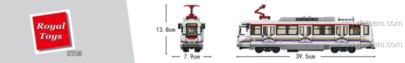 Kích thước chi tiết của Mô hình tàu điện Hồng Kông RT43, dài 39.5cm, cao 13.8cm.
