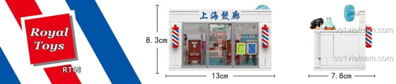 Kích thước chi tiết của bộ xếp hình RT46: dài 13cm, rộng 7.8cm, cao 8.3cm. Một mô hình nhỏ gọn, tinh xảo.