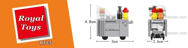 Kích thước chi tiết của bộ đồ chơi Xe Bán Đồ Chiên Rán Royal Toys RT65, nhỏ gọn chỉ 5cm x 4.8cm.