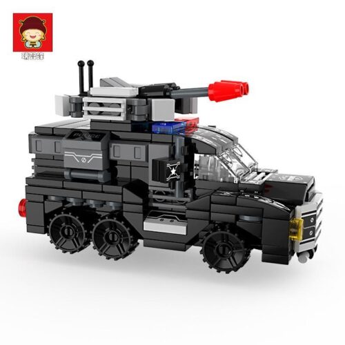 Mô hình tổng thể của bộ lắp ghép Xe Chiến Đấu Chống Bạo Loạn SWAT Ruizhi Feng 11043, một món đồ chơi mô hình hấp dẫn cho con trai 6 tuổi.