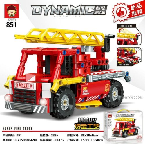 Mô hình đồ chơi lắp ráp Siêu Xe Cứu Hỏa Ruizhi Feng 851 cho con trai 6 tuổi, chất lượng cao, giá rẻ. Thang nâng có thể điều khiển bằng bánh răng.