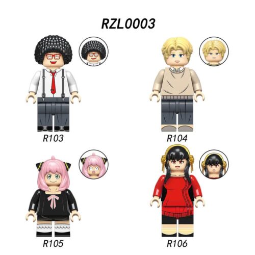 Bộ 4 nhân vật Spy x Family RZL RZL0003, nhân vật Anya Forger, Loid Forger, Yor Forger, Franky Franklin, đồ chơi lắp ráp cho bé 6 tuổi