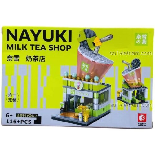 SEMBO 301040 Nayuki Milk Tea Shop - Hộp sản phẩm, bộ lắp ghép SEMBO 301040 Cửa hàng trà sữa Nayuki, đồ chơi xây dựng cho bé 6 tuổi