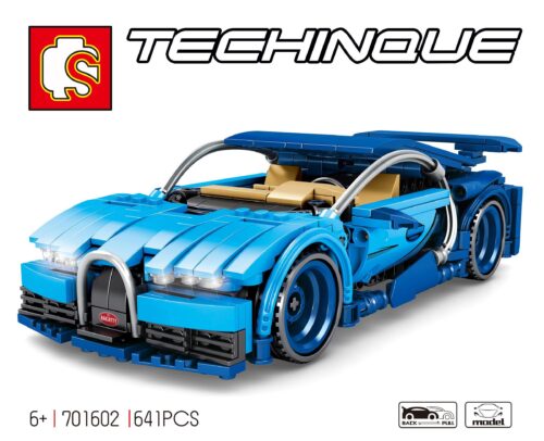 SEMBO 701602 Bugatti Chiron bộ lắp ghép xe thể thao màu xanh dương, cửa xe mở được, động cơ kéo lùi, 641 mảnh, độ tuổi 6+, giá tốt