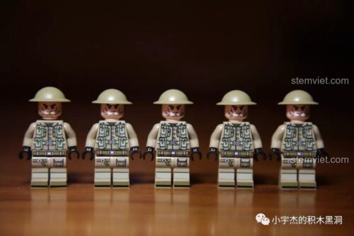 Cận cảnh 5 minifigures lính Anh từ bộ lắp ráp Xe tăng Đế Chế Thép SEMBO 101117, một lựa chọn giá rẻ và chất lượng.