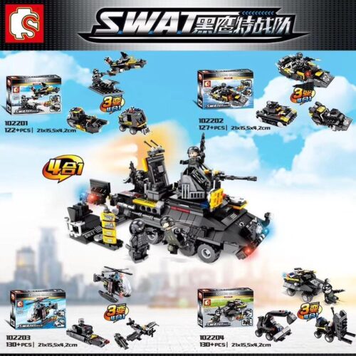 Bộ lắp ráp SEMBO 102201 Xe bọc thép hợp thể SWAT 4 trong 1 cho bé trai 6-12 tuổi, đồ chơi mô hình quân sự giá tốt, rèn luyện tư duy logic.