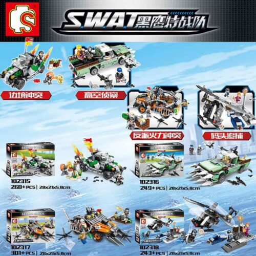 Bộ Lắp Ráp Đội Đặc Nhiệm SWAT: Truy Đuổi Bến Tàu SEMBO 102318 sách lắp ghép SEMBO 102318 Trực Thăng SWAT