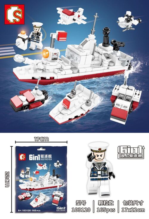Bộ lắp ráp SEMBO 103120 Mô hình Tàu Khu Trục Hải Quân 6 trong 1 cho bé trai 6 tuổi, đồ chơi mô hình Tàu Chiến Hải Quân giá tốt, bộ xếp hình Tàu Khu Trục 6 trong 1 phát triển tư duy