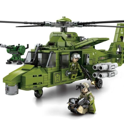 Bộ lắp ghép trực thăng quân sự Z-9 SEMBO 105591 màu xanh lá, kèm 2 minifigure lính, đồ chơi lắp ráp cho bé trai 6 tuổi, giá tốt.