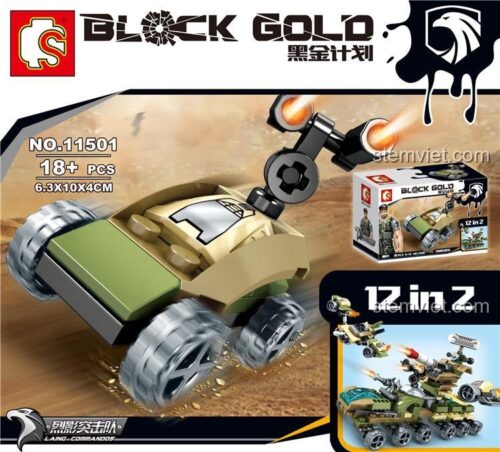 Mô hình xe chiến đấu drone hợp thể từ đồ chơi xếp hình SEMBO 11501 Black Gold. Đồ chơi sáng tạo cho con trai.