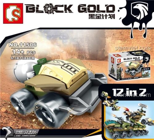 Hộp và mô hình lắp ráp Xe chiến đấu drone SEMBO 11506. Bộ lắp ghép Robot chiến đấu Black Gold cho con trai.