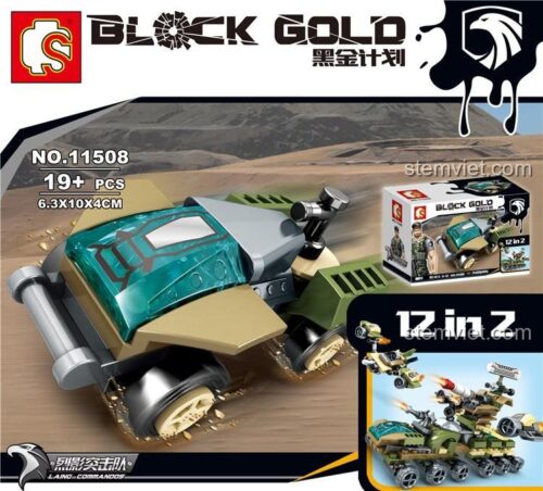 Hộp đồ chơi mô hình SEMBO 11508 Black Gold, lắp được 13 kiểu xe quân sự khác nhau, giá rẻ.