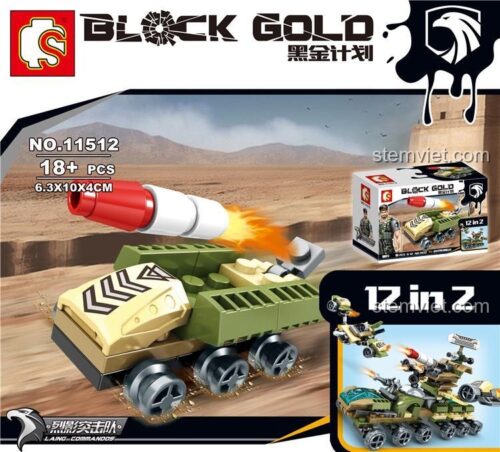 Toàn bộ bộ sưu tập 12 trong 2 đồ chơi lắp ráp SEMBO Black Gold, bao gồm mẫu xe tên lửa chiến thuật 11512 cho bé trai 6 tuổi.