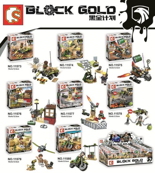 Toàn bộ bộ sưu tập 8 hộp đồ chơi mô hình SEMBO 11577 Black Gold, mô tả các sa bàn quân sự mini, phù hợp cho bé trai từ 6 tuổi, giá rẻ.