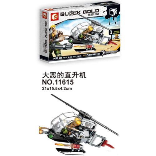 Hộp và mô hình bộ lắp ghép SEMBO 11615 Trực thăng của Big Evil. Đồ chơi cho bé trai 6 tuổi, giá rẻ.