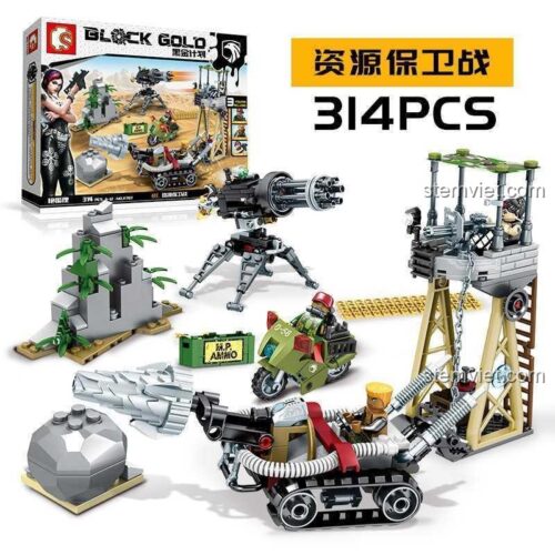Hộp đồ chơi xếp hình SEMBO 11707 Trận địa phòng thủ, 314 mảnh, món quà lý tưởng cho bé trai yêu thích quân sự.