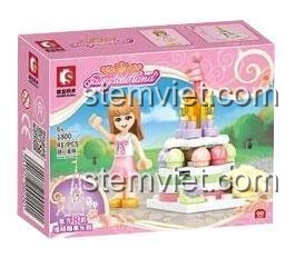 Hộp lẻ bộ lắp ráp SEMBO 1800 Vùng đất cổ tích, mô hình quầy kẹo ngọt cho bé gái.