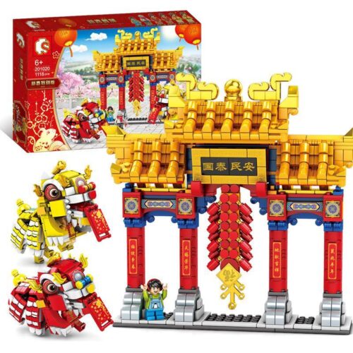 Bộ đồ chơi Sembo 201020 Mô hình Múa Lân Cổng Chào Tết Nguyên Đán, hộp sản phẩm, phù hợp bé trai bé gái 6 tuổi, giá tốt.