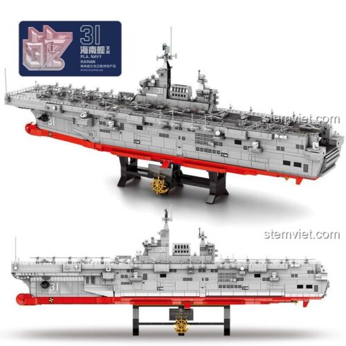 Mô hình tàu sân bay trực thăng SEMBO 202002 Tàu Tấn Công Đổ Bộ Type 075 Hải Nam trên giá đỡ, đồ chơi mô hình quân sự chất lượng cao, phù hợp bé trai.