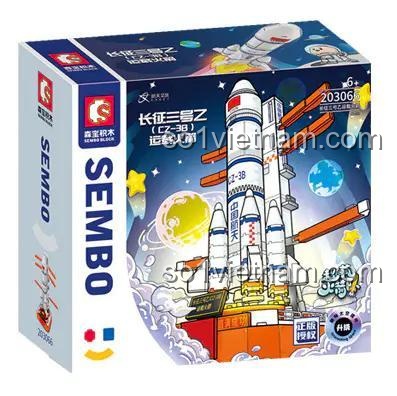 Hộp đồ chơi mô hình SEMBO 203066 Tên Lửa Vận Tải Trường Chinh 3B, đồ chơi xây dựng cho bé trai 6 tuổi, giá rẻ