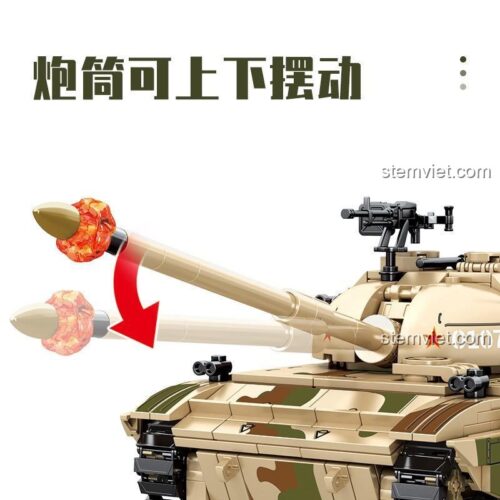 Đồ chơi lắp ráp SEMBO với nòng pháo có thể nâng hạ, mang lại trải nghiệm chơi chân thực cho bé trai 6 tuổi.