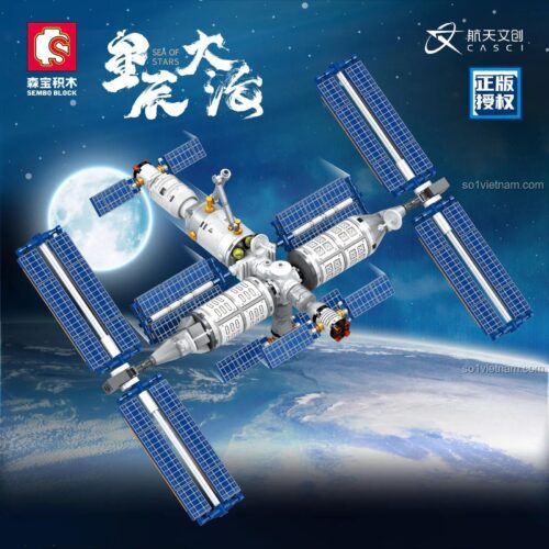 Hộp đồ chơi lắp ráp SEMBO 203327 Trạm Không Gian Biển Sao, bộ xếp hình SEMBO không gian cho bé trai 8 tuổi.