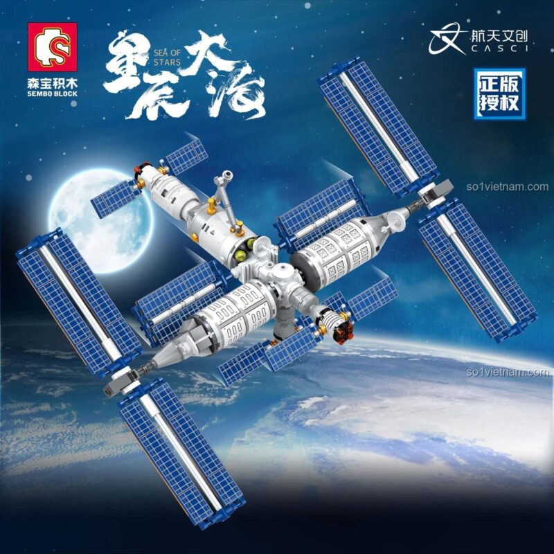Hộp đồ chơi lắp ráp SEMBO 203327 Trạm Không Gian Biển Sao, bộ xếp hình SEMBO không gian cho bé trai 8 tuổi.