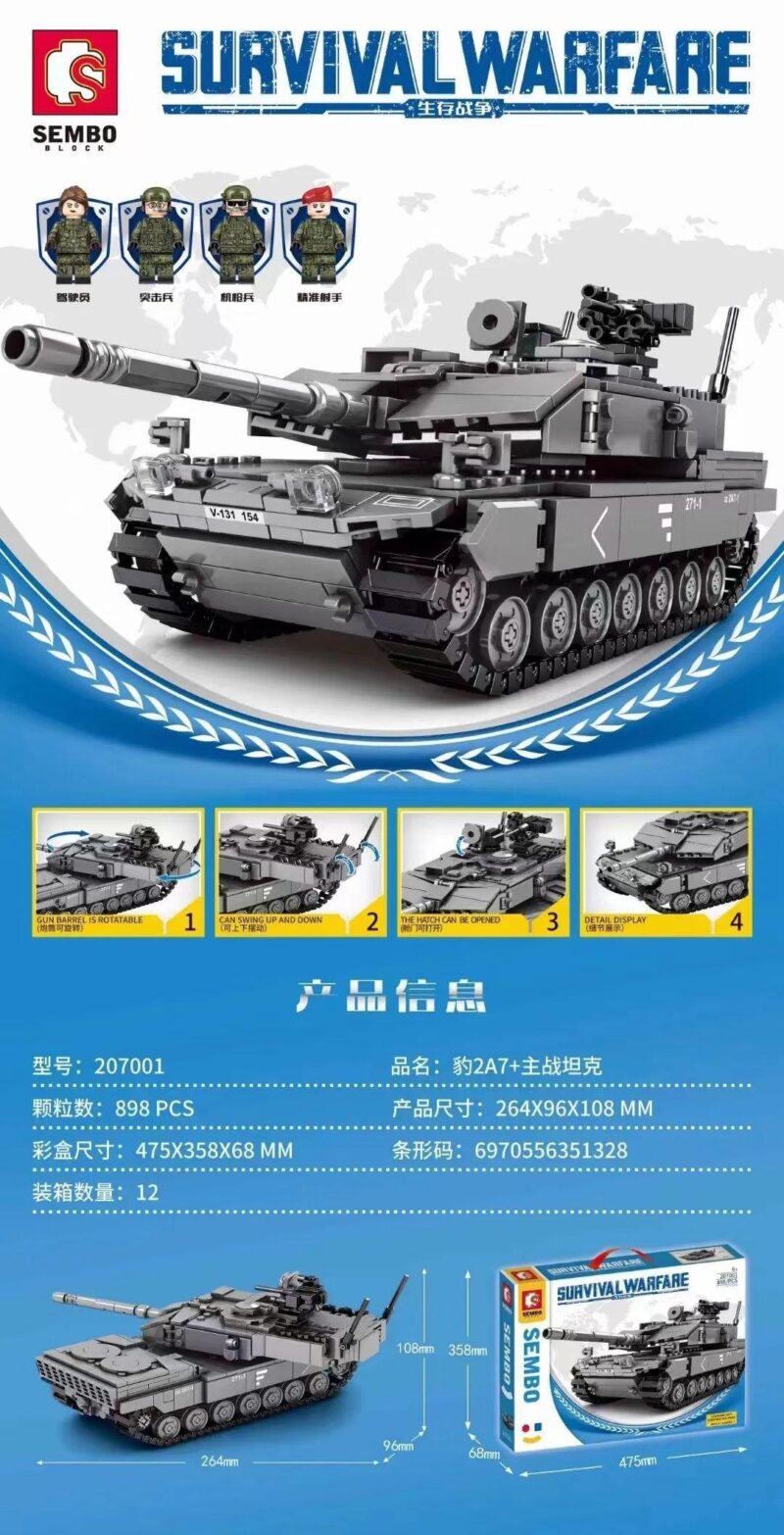 Bộ lắp ráp Xe Tăng Leopard 2A7+ Survival Warfare SEMBO 207001 898 mảnh ghép cho bé trai 6 tuổi, giá tốt.