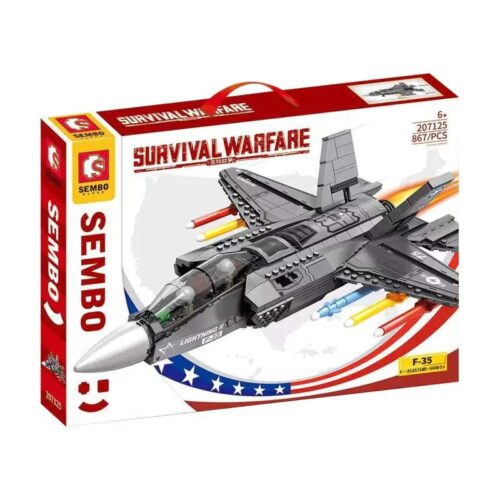 Bộ lắp ghép SEMBO 207125 Máy bay chiến đấu F-35 Lightning II giá tốt, hộp sản phẩm với 867 mảnh ghép cho bé trai 6 tuổi.
