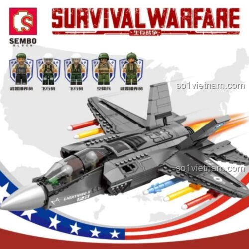 Đồ chơi lắp ráp SEMBO 207125 Máy bay quân sự F-35 kèm 5 minifigures, phù hợp bé trai 6 tuổi, chất lượng cao.