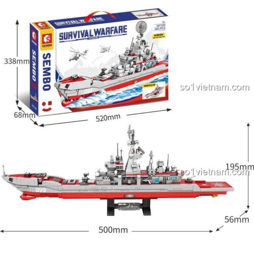 đồ chơi mô hình Tàu Chiến Hạng Nặng Kirov SEMBO 207205, kích thước hộp và mô hình, đồ chơi lắp ráp cho bé trai 6 tuổi