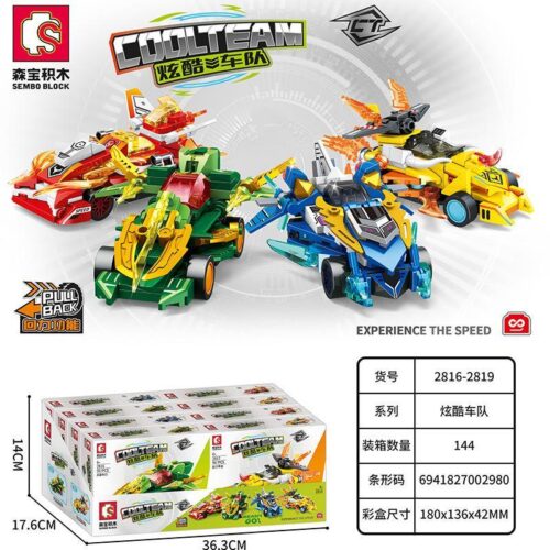 Bộ sưu tập 4 xe đua Cool Team Sembo 2818, đồ chơi xếp hình xe đua viễn tưởng cho bé trai 6 tuổi, giá rẻ.