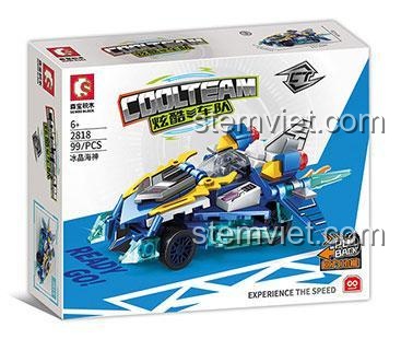 Hộp đồ chơi lắp ráp Xe Đua Băng Tinh Hải Thần Sembo 2818, 99 chi tiết, có động cơ kéo lùi, quà cho bé trai.