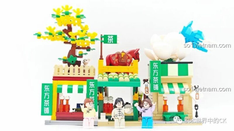 SEMBO 301094 Mô hình tiệm trà hoa nhài - chi tiết hoa trên mái - cảnh bên