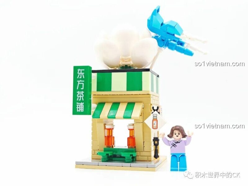 SEMBO 301094 Mô hình tiệm trà hoa nhài - chi tiết hoa trên mái - cảnh trước
