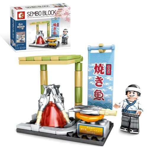 bộ lắp ghép Quầy Cá Nướng Kiểu Nhật SEMBO 601078 giá rẻ cho bé gái 6 tuổi, mô hình gian hàng yakizakana chi tiết.