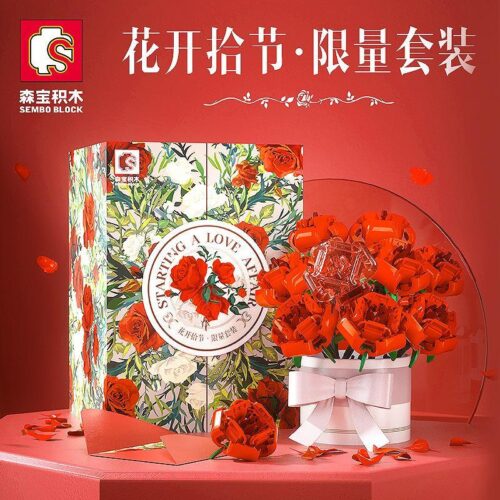 Bộ lắp ghép hoa hồng SEMBO 601267 trong hộp quà sang trọng, món quà ý nghĩa cho bạn gái, giá tốt.