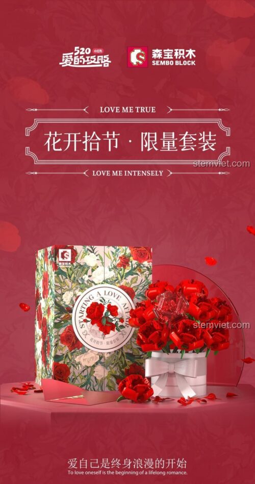 Poster quảng cáo đồ chơi mô hình hoa hồng SEMBO 601267, quà tặng 520 cho người yêu.