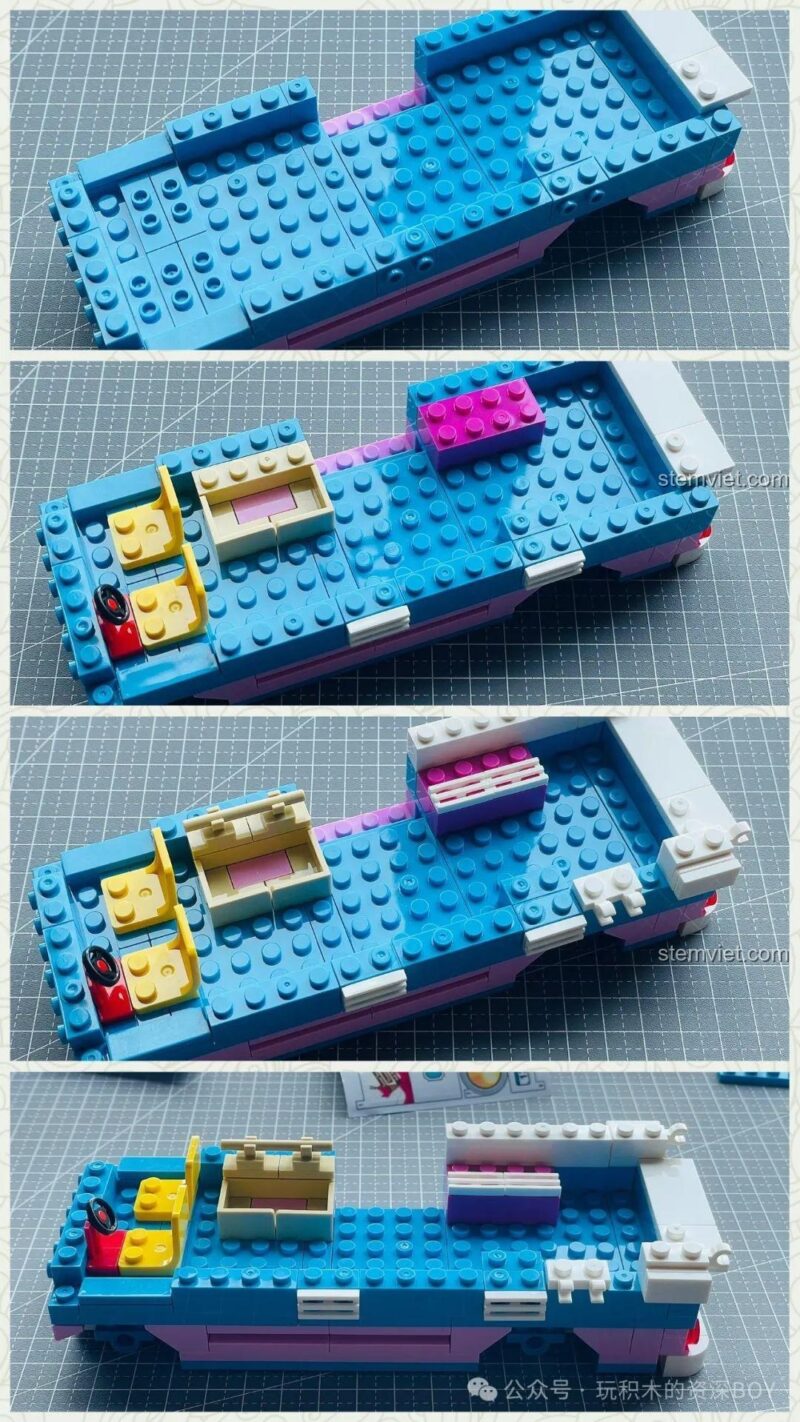 Xe Kem Di Động 601 300, đồ chơi lắp ghép Xe Tải Bán Kem, quá trình lắp ráp phần khung xe, chất liệu nhựa ABS cao cấp.
