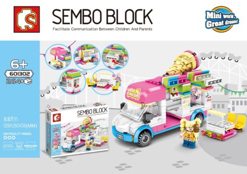 Bộ lắp ghép Xe Kem Đường Phố SEMBO 601302 cho bé gái 6 tuổi, giá tốt, hình ảnh hộp sản phẩm.