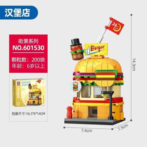 bộ lắp ghép Cửa hàng Burger SEMBO 601530, mô hình tiệm bánh hamburger độc đáo cho bé gái 6 tuổi, giá rẻ.